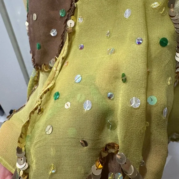 VINTAGE HEATHERETTE 100% silk Green and Brown Sequin Dress - Picture 9 of 9